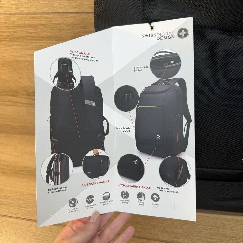 Swissdigital Design Business Travel Backpack Carry On Suitcase 2-in-1 NWT